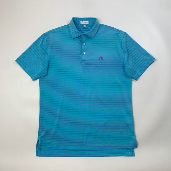 Peter Millar Shirt Mens M Medium Water Geranium Summer Comfort Striped Golf Polo - Picture 2 of 11